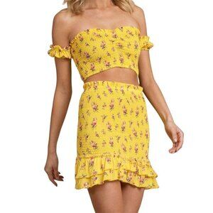 Blue Life yellow floral smocked secret crush last night set extra small MSRP 204